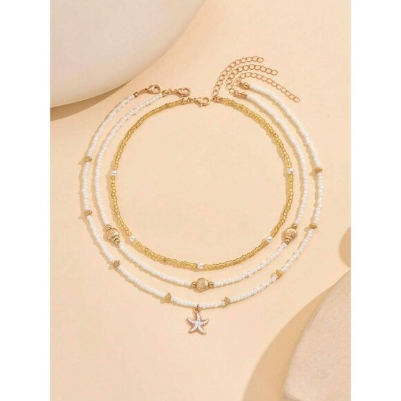 Bohemian Layered Beaded Necklace for Women Seashell Starfish Choker Jewelry - Picture 6 of 6